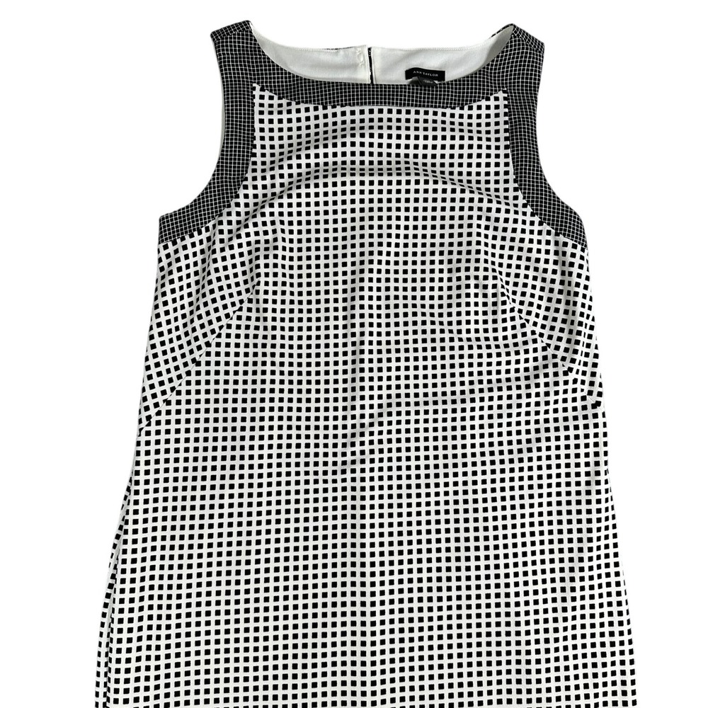 Ann Taylor Black‎ White Grid Print Sleeveless Sheath Dress Womens XS
